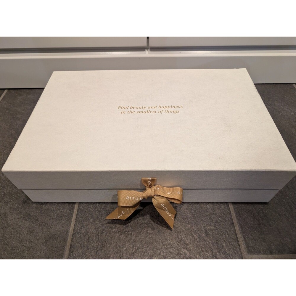 RITUALS Large Keepsake Gift Box Empty 18.5x11.5" White Linen With Gold Ribbon